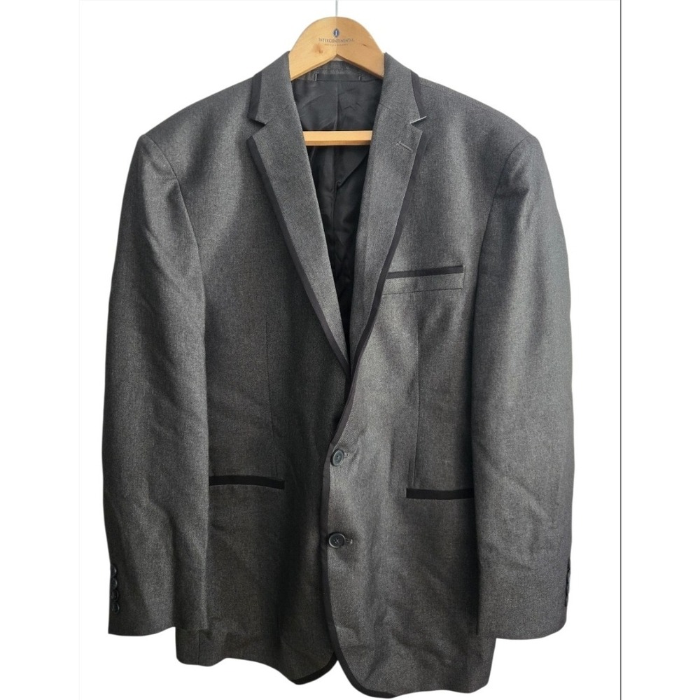 Kenneth Cole New York Mens 44R Gray Suit Jacket Blazer Tuxedo Contrast Trim 2B